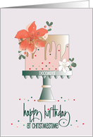 Hand Lettered Christmas Birthday Cake with Poinsettias and Cake Stand card