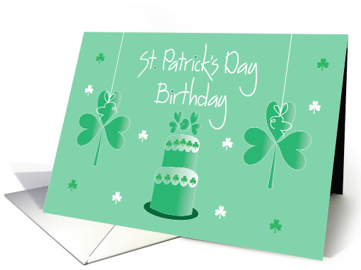 Birthday on St. Patrick's Day, Green Layered Cake & Shamrocks card