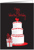 Hand Lettered Valentine’s Birthday, Layered Cake with Hearts & Gift card