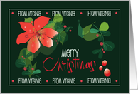 Hand Lettered Merry Christmas from Virginia Poinsettia and Red Berries card