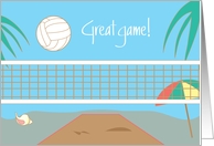 Beach Volleyball Congratulations, Great game, with volleyball & net card