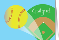 Softball Congratulations, Softball Home Run with Great Game card