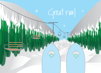 Ski Congratulations, Great Run with Skiis Overlooking Ski Run
