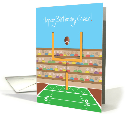Birthday for Football Coach with Football in Stadium and Goalpost card