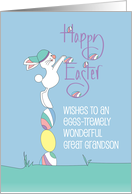 Hand Lettered Easter for Great Grandson White Bunny Looking for Eggs card