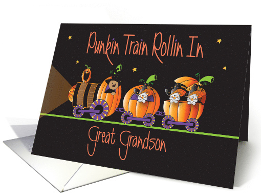 Halloween for Great Grandson, Punkin Train with Bear and Mice card