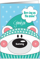 Christmas Grandson Polar Bear Brrr-ing on the Snow with Custom Name card