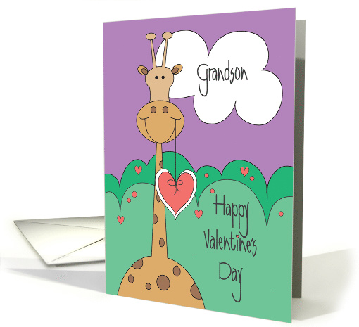 Hand Lettered Valentine's Day for Grandson, Giraffe with Heart card