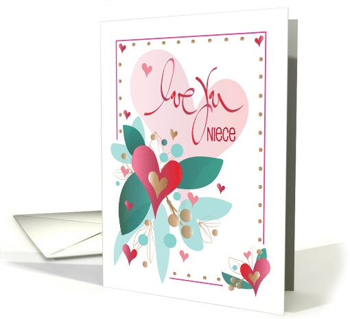 Hand Lettered Love You Valentine's Day for Niece Heart Bouquets card