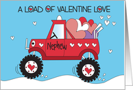 Hand Lettered Valentine’s Day Nephew with Red Monster Truck and Hearts card