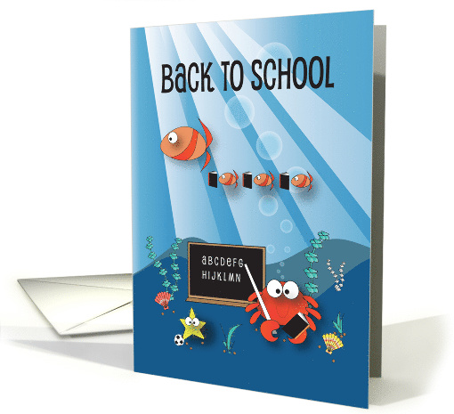 Back to School, School of Fish with Books in Underwater Scene card