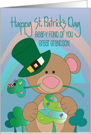 St. Patrick’s Day for Great Grandson Shamrock Bear in Leprechaun Hat card