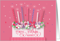 Happy Birthday on Valentine’s Day, Floral Birthday Cake with Candles card