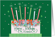 Birthday on St. Patrick’s Day with Floral Birthday Cake & Shamrocks card