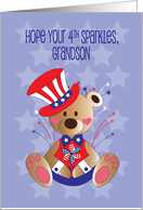 4th of July for Grandson, Bear in Uncle Sam Patriotic Hat with Stars card