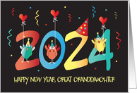 New Year’s 2024 Great Granddaughter Yellow Birds in Party Hats card