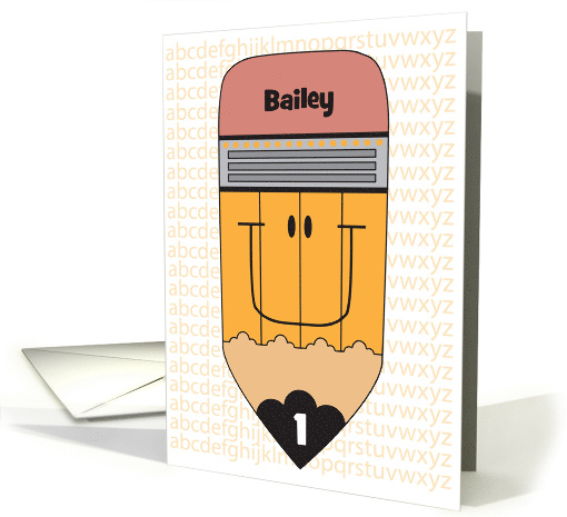 Back to School 1st Grader Large Yellow Smiling Pencil Custom Name card