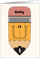 Back to School 1st Grader Large Yellow Smiling Pencil Custom Name card