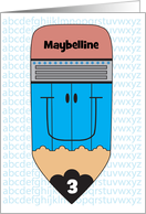 Back to School for 3rd Grader Huge Smiling Pencil with Custom Name card
