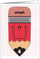 Back to School for 4th Grader Large Red Pencil with 4 and Custom Name card