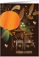Hand Lettered Thanksgiving Grandma & Grandpa Pumpkin and Leaves card