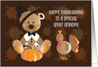 Thanksgiving for Great Grandpa, Pilgrim Bear, Turkey and Pumpkin card