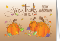Hand Lettered Thanksgiving Brother & Sister in Law Pumpkins and Leaves card