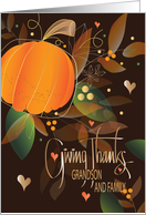Thanksgiving for Grandson & Family with Pumpkin and Autumn Leaves card