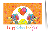 Happy Chinese New Year, Colorful Dragons and Lanterns card