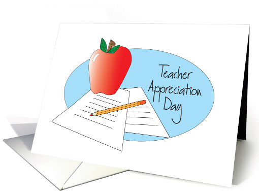Teacher Appreciation Day, Apple, Papers and Pencil card (1147002)