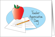 Teacher Appreciation Day, Apple, Papers and Pencil card