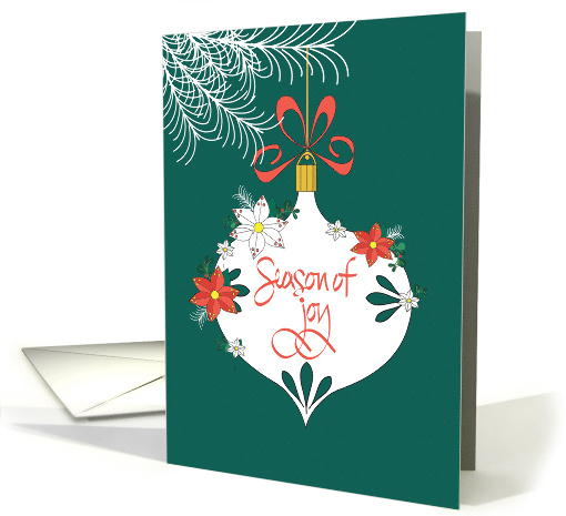 Hand Lettered Christmas Season of Joy, Decorated Ornament & Bow card