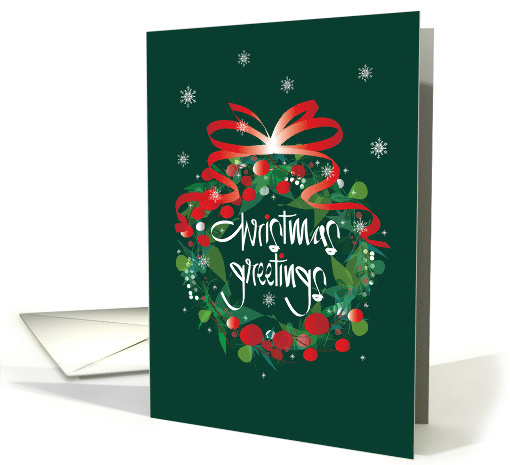 Hand Lettered Christmas Greetings, Green Wreath, Berries... (1149522)