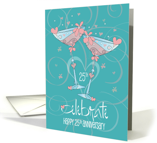 Hand Lettered 25th Wedding Anniversary Toasting Champagne Glasses card