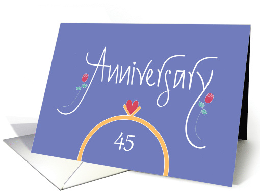 45th Wedding Anniversary, Wedding Rings, Heart and Red Roses card