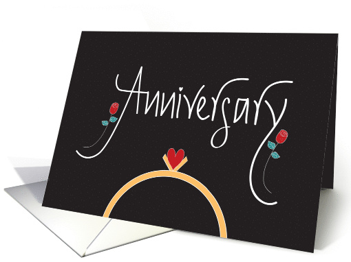 Hand Lettered Wedding Anniversary, Wedding Ring with Heart card
