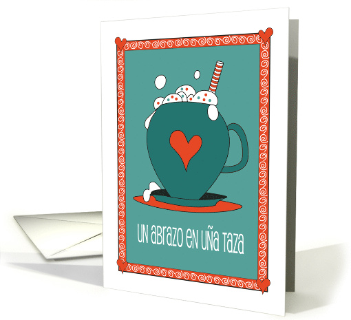 Carta Espaol Navidad con Un Abrazo en Ua Taza con Corazones card