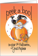 First Halloween for Great Nephew Peek-a-Boo with Mouse in Pumpkin card