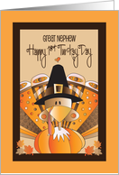 First Thanksgiving Great Nephew, Dog in Pilgrim Hat and Leaves card