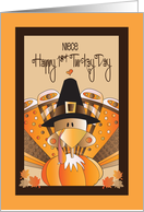 Hand Lettered First Thanksgiving Niece Colorful Turkey in Pilgrim Hat card