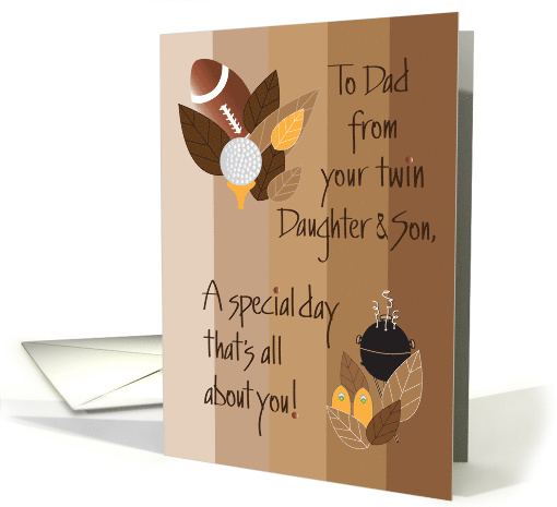 Father's Day from Twin Daughter and Son, Sports and Leaves card