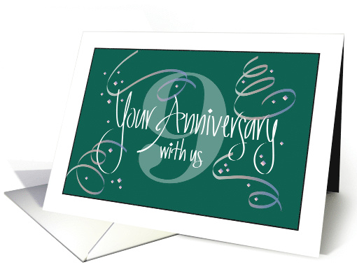 Hand Lettered Employee 9th Year Work Anniversary 9 and Streamers card