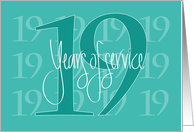 Hand Lettered Employee 19th Year Work Anniversary 19 Years of Service card