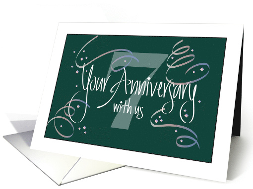 Hand Lettered Employee 7th Year Work Anniversary 7 and Streamers card