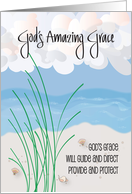 Hand Lettered God’s Amazing Grace with Ocean Scene and Seashells card