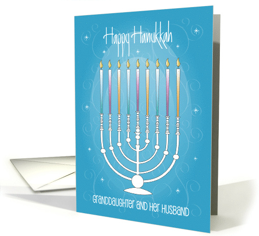 Hand Lettered Hanukkah Granddaughter and Husband with Menorah card