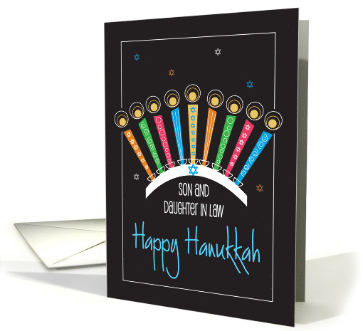 Happy Hanukkah for Son and Daughter in Law with Menorah & Candles card