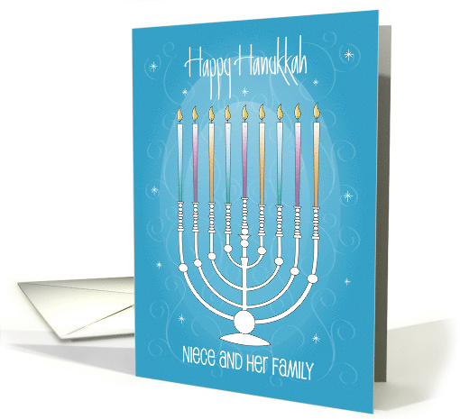 Hand Lettered Hanukkah for Niece and Family Menorah and Candles card