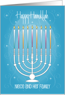 Hand Lettered Hanukkah for Niece and Family Menorah and Candles card
