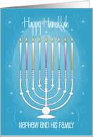 Hand Lettered Hanukkah for Nephew and Family Menorah and Candles card